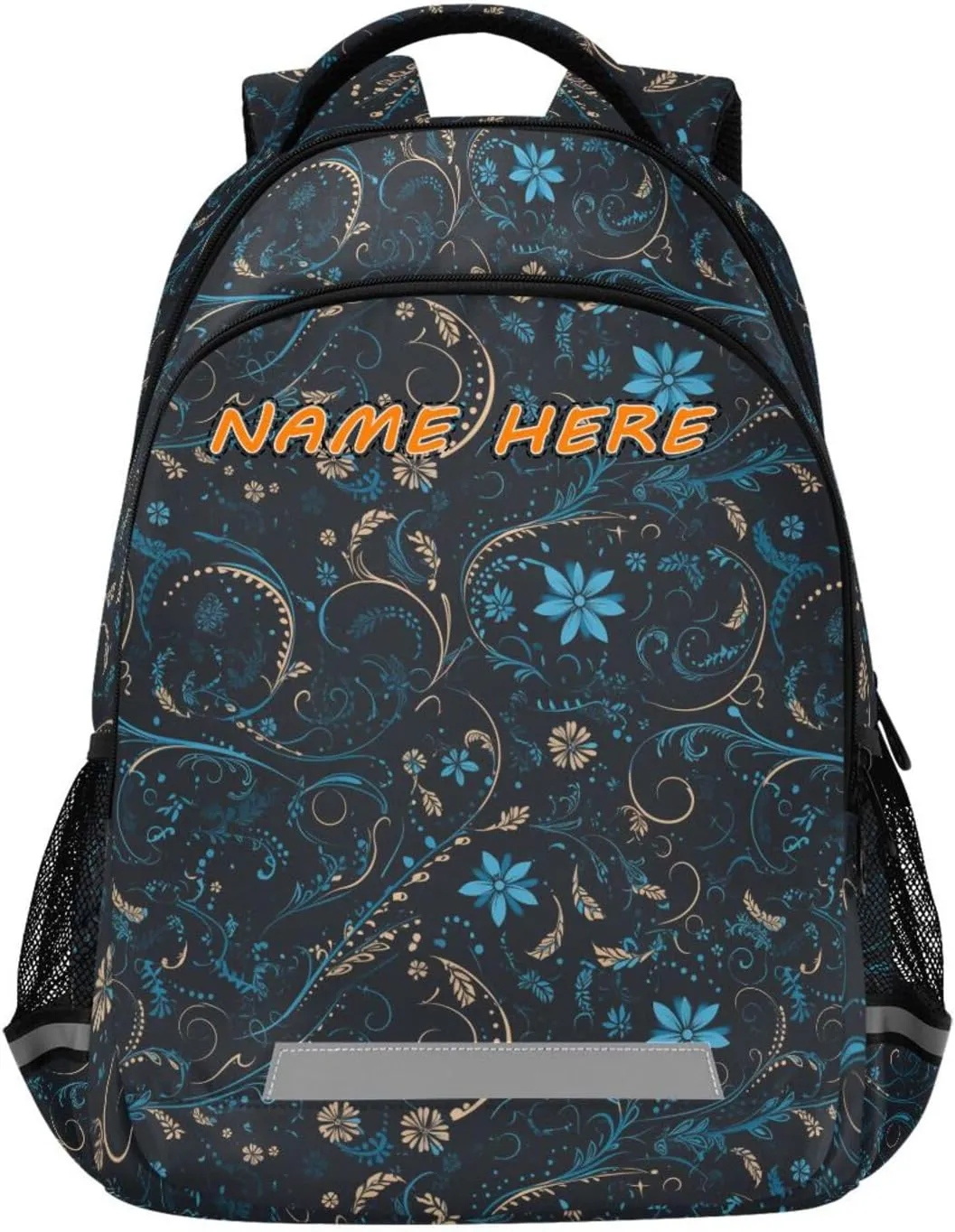 Rosette Floral Pattern Turquosie customized name backpack kids 16 inch with big personalized name tag books bag for 6th grade school boys girls mochilas para ni?as de 10 a?os reflective