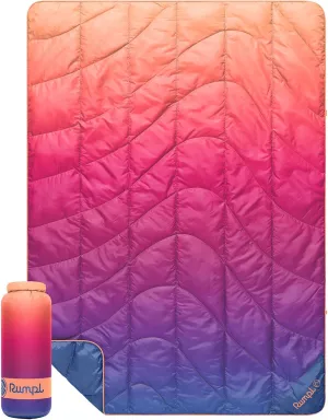 Rumpl Travel Puffy Blanket, Ultra-Packable Travel-Size Warmth and Comfort, Sunset Spectrum Fade