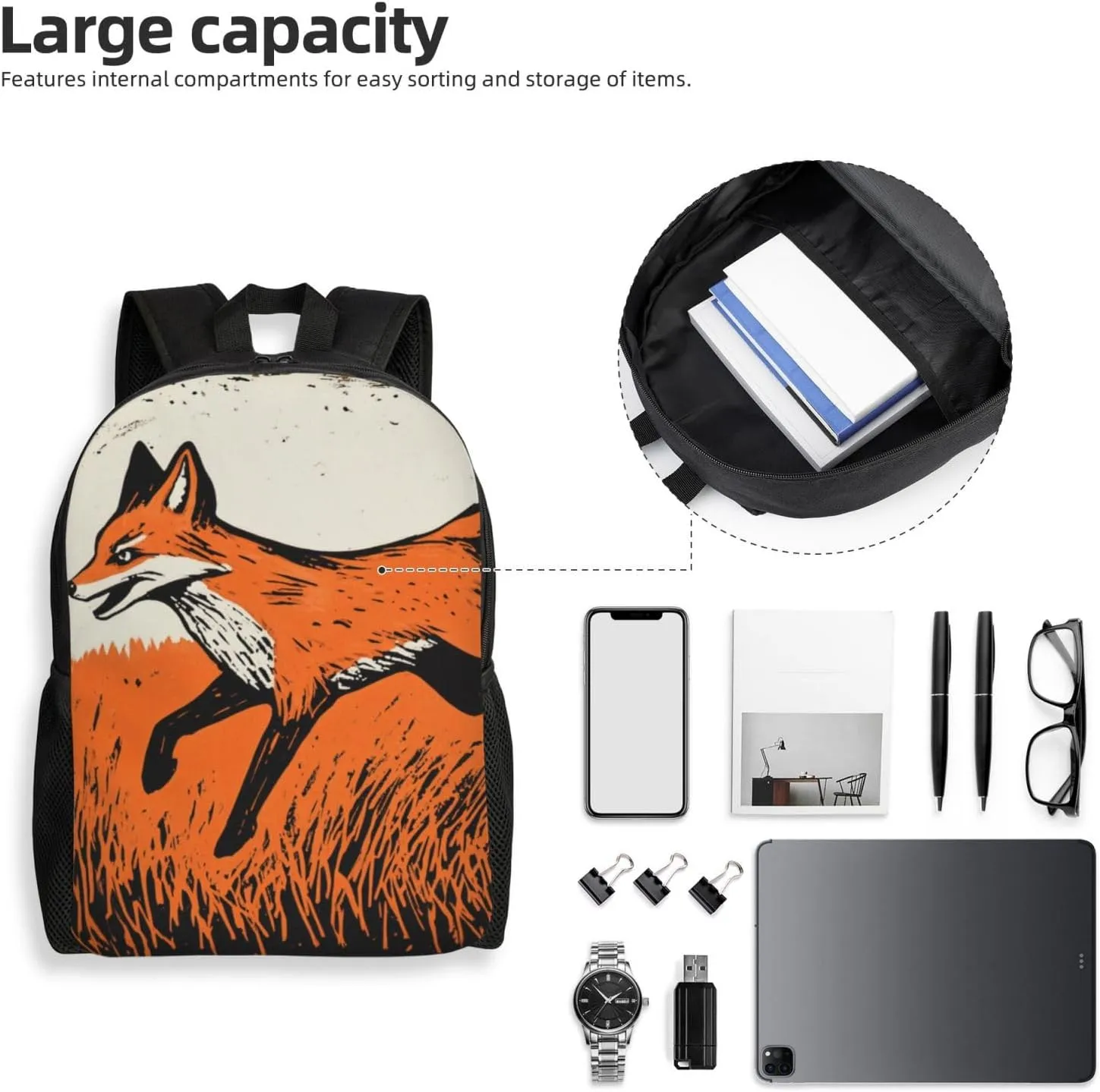 Running Fox Backpack Waterproof Anti Theft Durable Light Laptop Bag Backpacks For Women Men Travel Gym Backpack