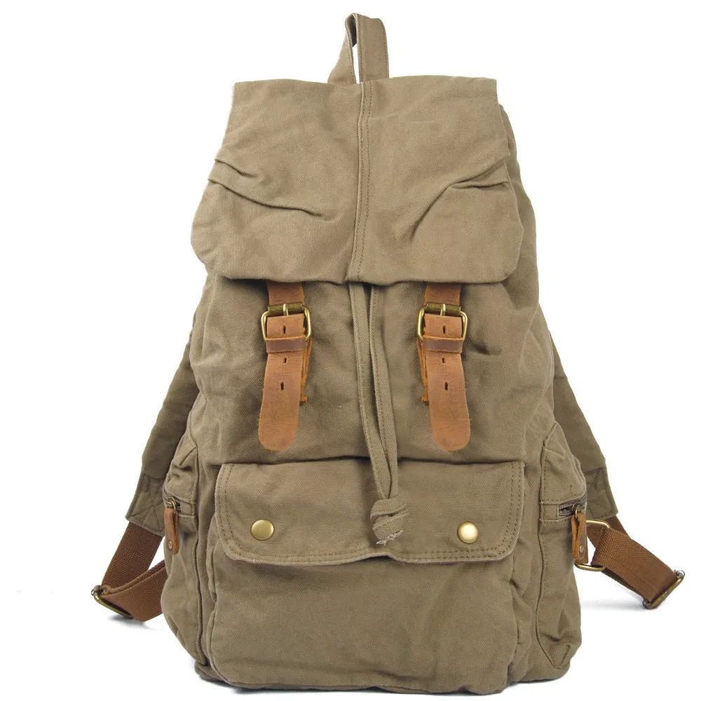 Rustic Canvas Backpack with Leather Buckle Straps - Versatile & Durable