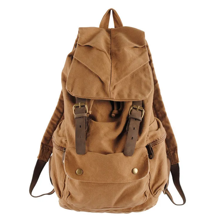 Rustic Canvas Backpack with Leather Buckle Straps - Versatile & Durable