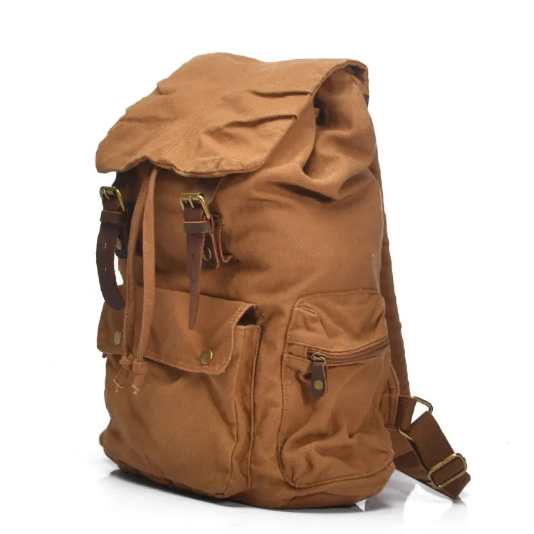 Rustic Canvas Backpack with Leather Buckle Straps - Versatile & Durable