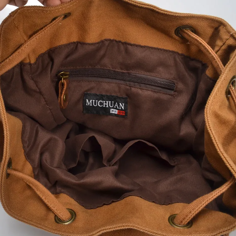 Rustic Canvas Backpack with Leather Buckle Straps - Versatile & Durable