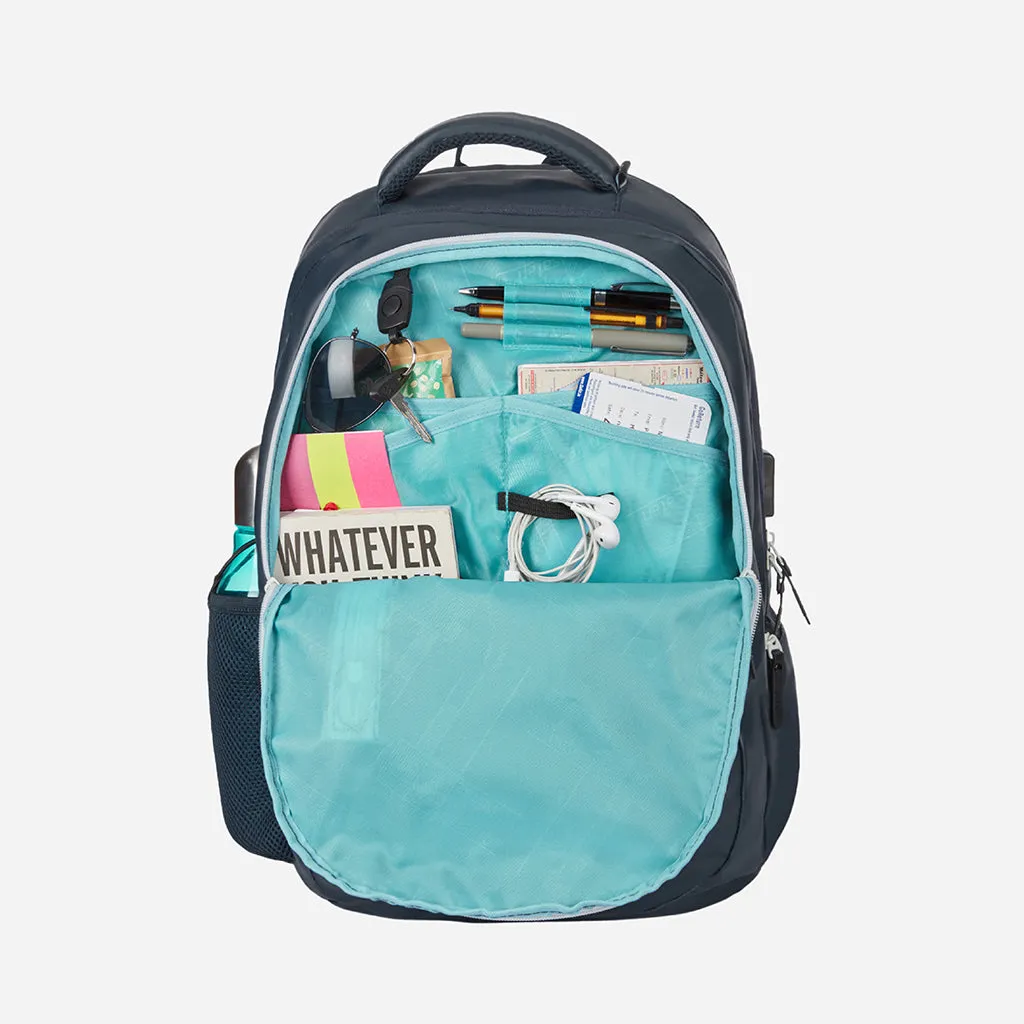 Safari Whiz 30L Blue Laptop Backpack with USB Port, Dust Resistant Fabric and Organized Interiors