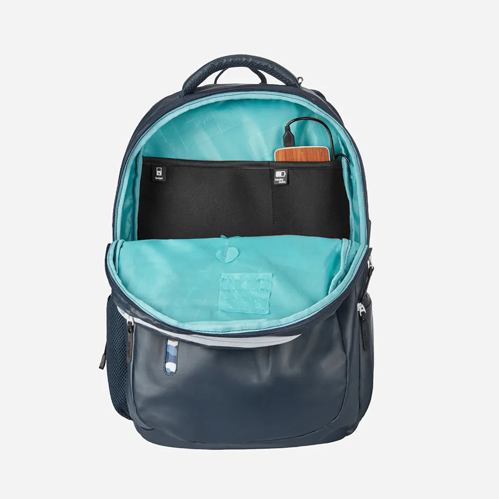 Safari Whiz 30L Blue Laptop Backpack with USB Port, Dust Resistant Fabric and Organized Interiors
