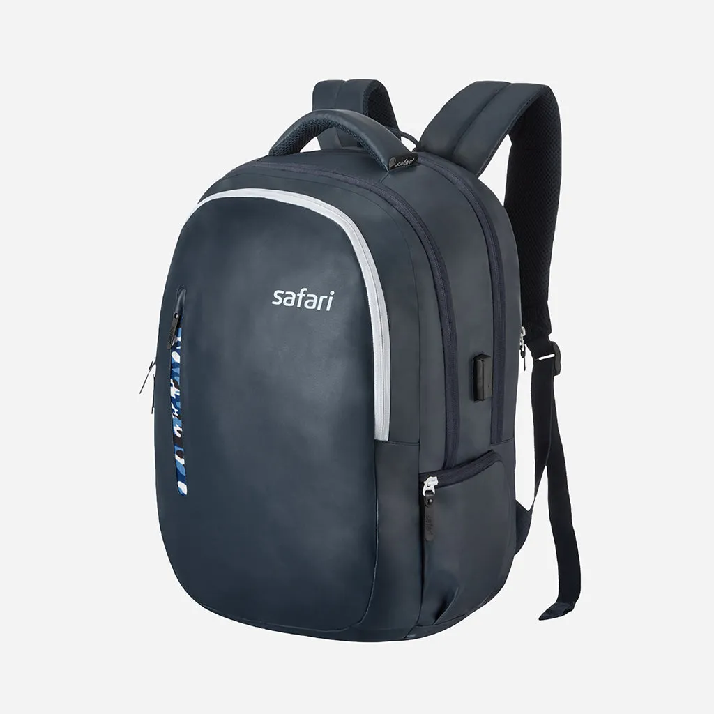 Safari Whiz 30L Blue Laptop Backpack with USB Port, Dust Resistant Fabric and Organized Interiors