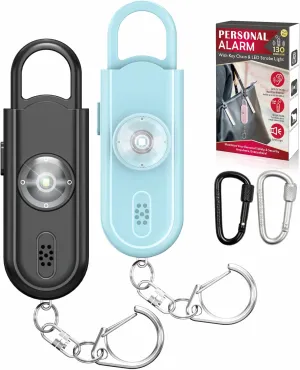 Safe Sound Personal Alarm, 2 Pack 130 dB Loud Siren Song Emergency Security Alarm Keychain with Strobe LED Light, Personal Sound Safety Siren for Women, Men, Children, Elderly