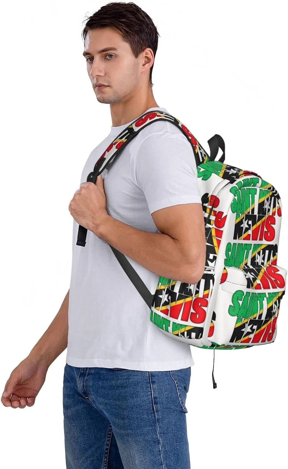 Saint Kitts Nevis Flag Casual Backpack Large Capacity Travel Backpacks Laptop Daypack Commuter Rucksack Adjustable Strap Sports Bags for Hiking Biking