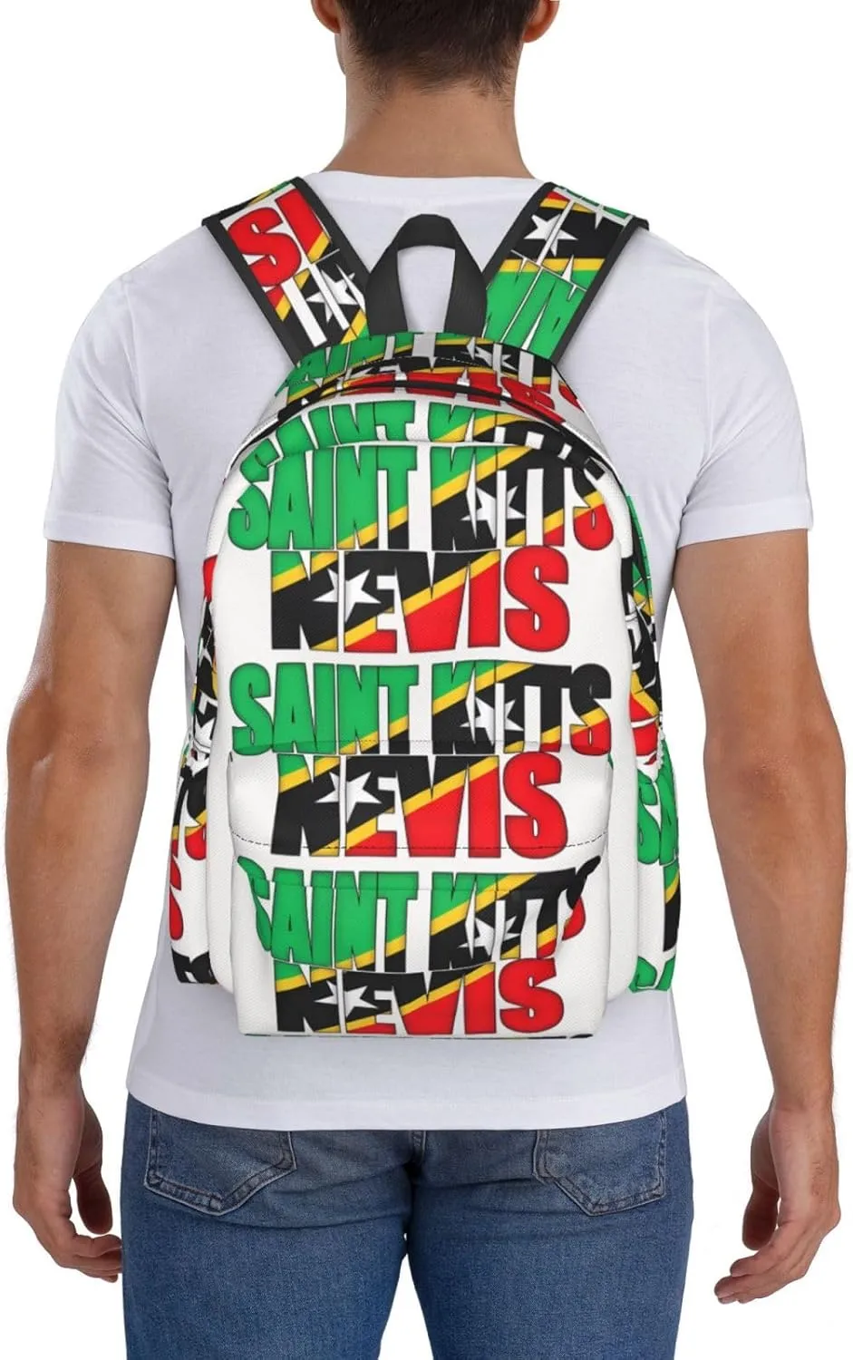 Saint Kitts Nevis Flag Casual Backpack Large Capacity Travel Backpacks Laptop Daypack Commuter Rucksack Adjustable Strap Sports Bags for Hiking Biking