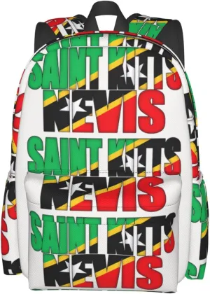 Saint Kitts Nevis Flag Casual Backpack Large Capacity Travel Backpacks Laptop Daypack Commuter Rucksack Adjustable Strap Sports Bags for Hiking Biking