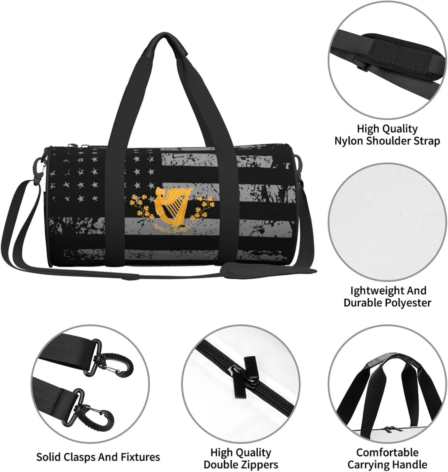 Saint Patrick'S Battalion Travel Luggage Duffel Bag Sports Rolling Foldable Duffel Bag, Black