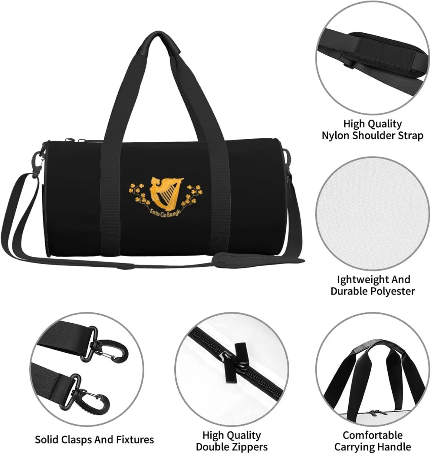 Saint Patrick'S Battalion Travel Luggage Duffel Bag Sports Rolling Foldable Duffel Bag, Black