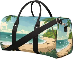 Sandy Beach Pattern Theme Travel Duffel Bag for Women Men Foldable Sport Gym Tote Bag Lightweight Waterproof Weekender Overnight Bag for Weekend Holiday Gym Swim Yoga
