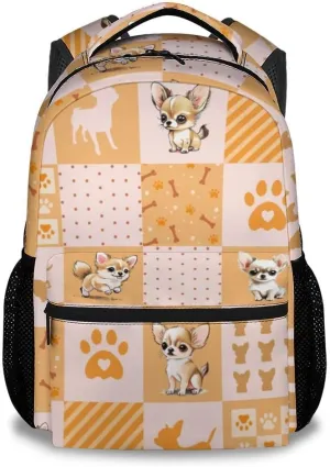 School Backpack for Kids, 17 Inch Yellow Chihuahua Backpacks for Girls, Cute Portable Bookbag for Middle High School
