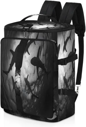 Sea Shark Gym Duffle Bag Backpack Waterproof Sports Bags with Shoe Compartment 48L Carry On Overnight Weekender Travel Luggage