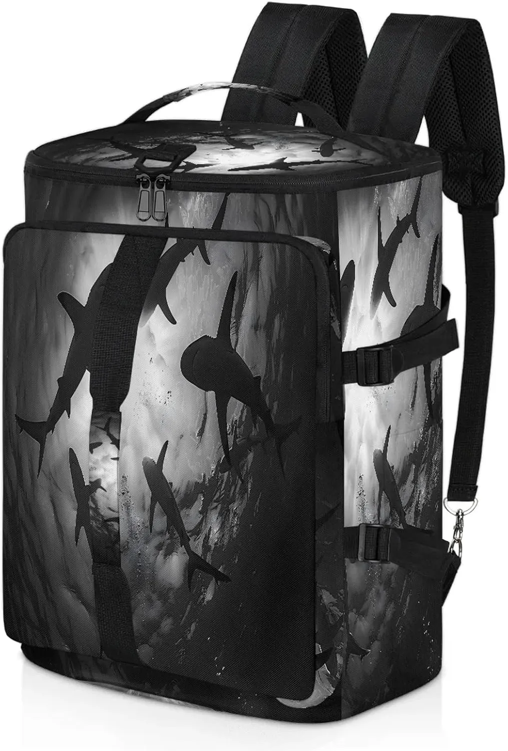 Sea Shark Gym Duffle Bag Backpack Waterproof Sports Bags with Shoe Compartment 48L Carry On Overnight Weekender Travel Luggage
