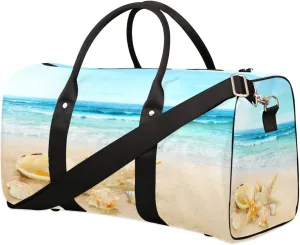 Sea Shell Travel Duffel Bag, Sandy Beach Sports Tote Gym Bag, Foldable Weekender Overnight Bag, Luggage Handle Bag for Women Men