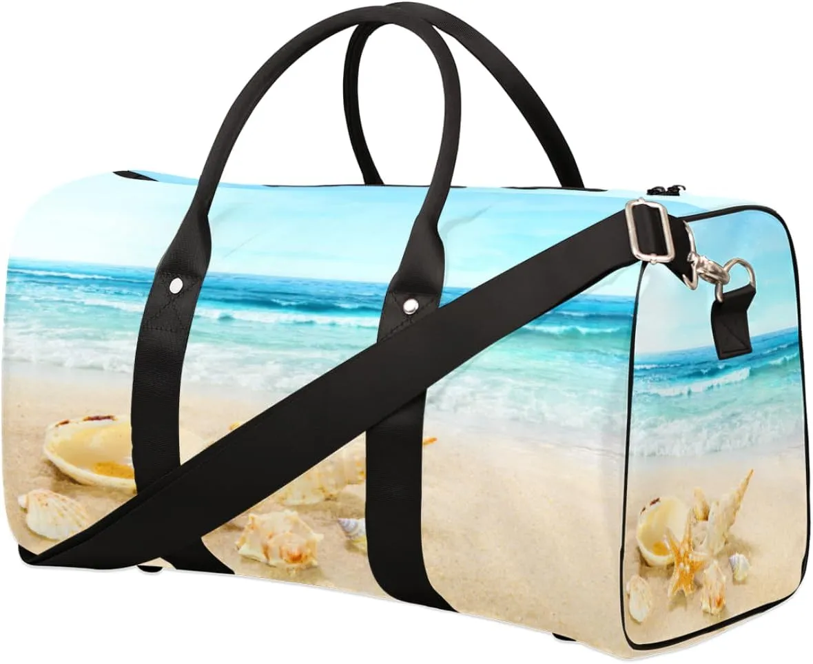 Sea Shell Travel Duffel Bag, Sandy Beach Sports Tote Gym Bag, Foldable Weekender Overnight Bag, Luggage Handle Bag for Women Men