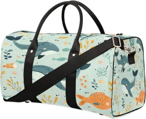 Seaweed Whale Cute Travel Duffel Bag for Women Men Foldable Sport Gym Tote Bag Lightweight Waterproof Weekender Overnight Bag for Weekend Holiday Gym Swim Yoga