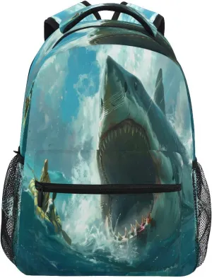 senya Shark Biting The Raft Backpack School Bag Travel Daypack for Boys Girls