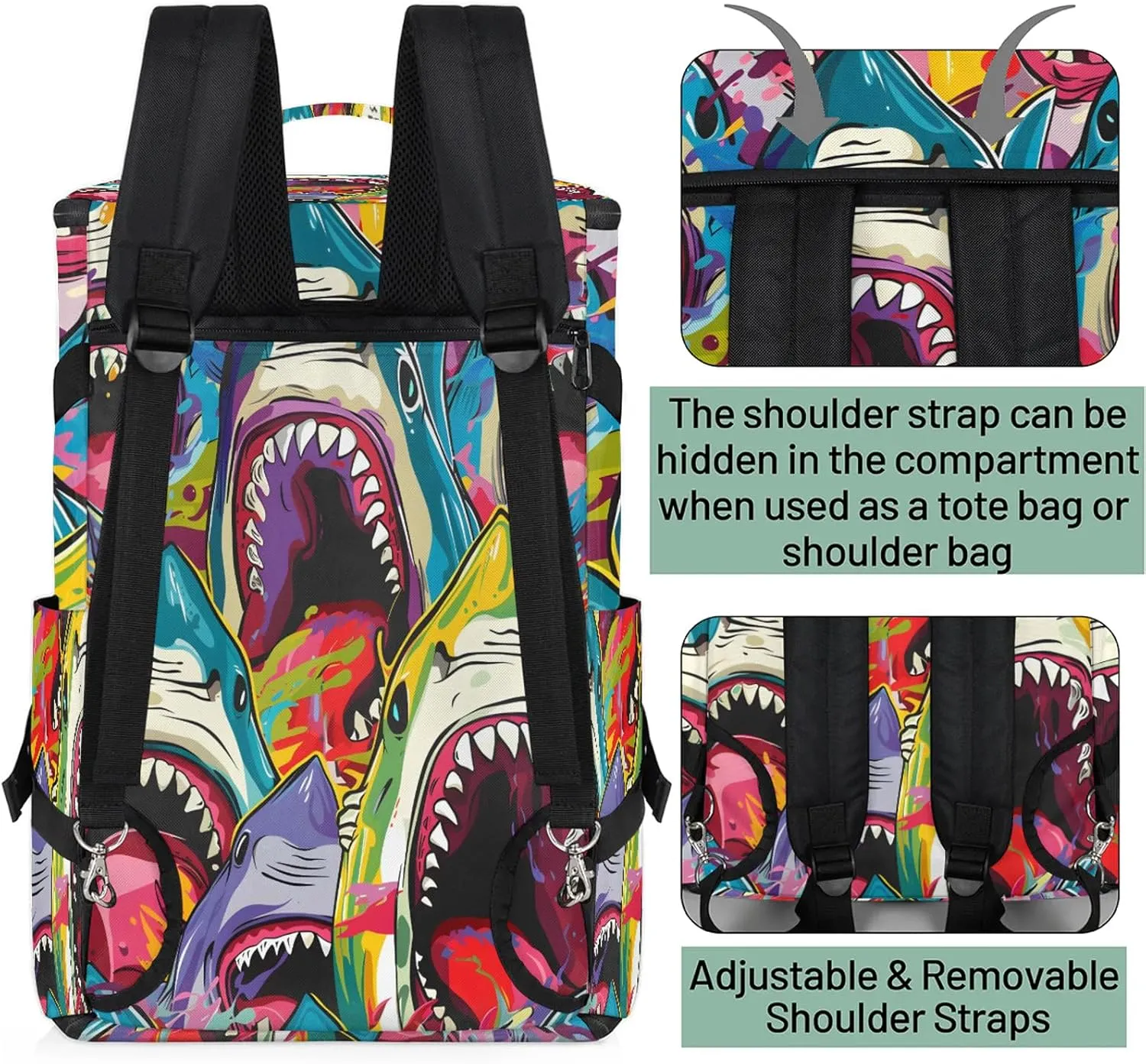 Shark Gym Duffle Bag Backpack Waterproof Sports Bags with Shoe Compartment 48L Carry On Overnight Weekender Travel Luggage