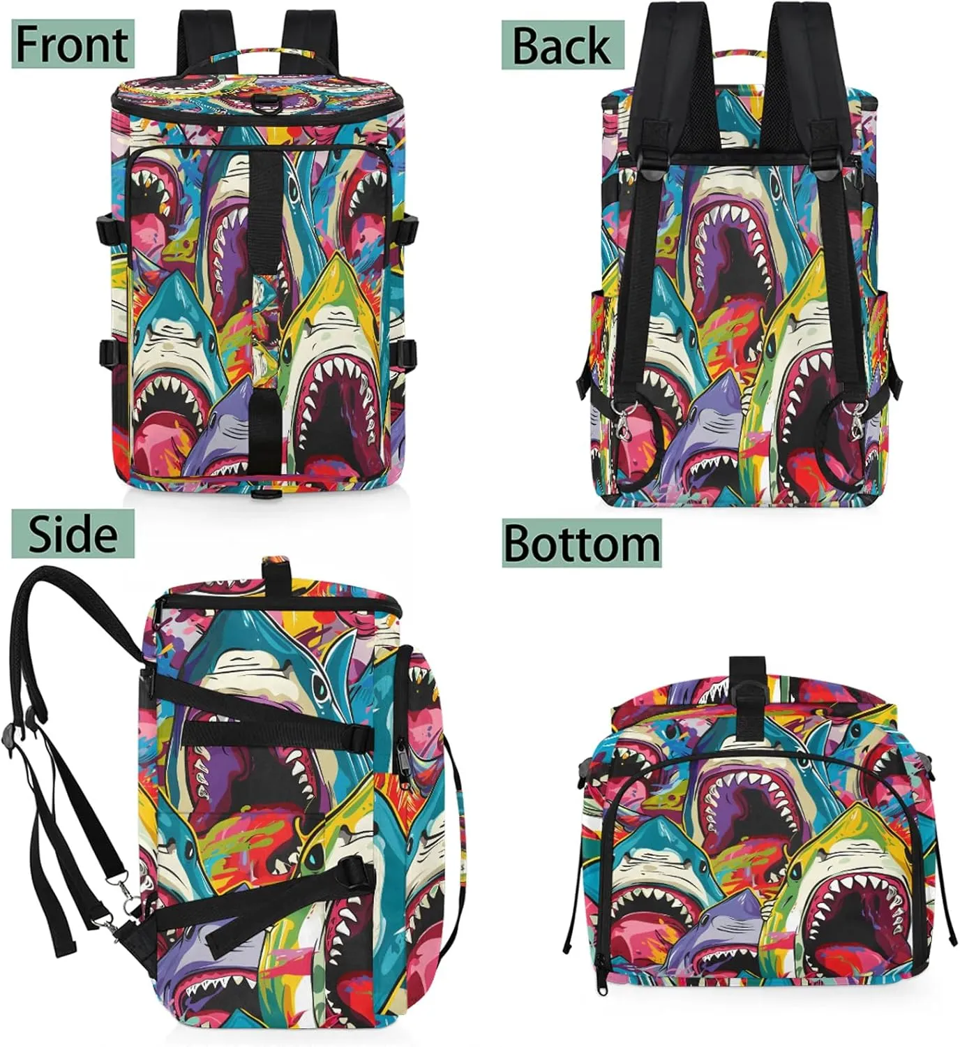 Shark Gym Duffle Bag Backpack Waterproof Sports Bags with Shoe Compartment 48L Carry On Overnight Weekender Travel Luggage
