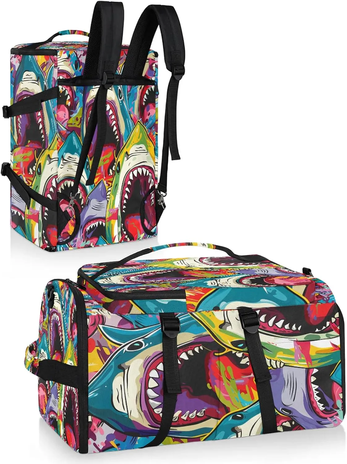 Shark Gym Duffle Bag Backpack Waterproof Sports Bags with Shoe Compartment 48L Carry On Overnight Weekender Travel Luggage