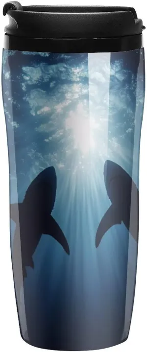 Shark in The Sea Coffee Mug with Lid Portable Tumbler Water Bottle for Travel Business 350ml