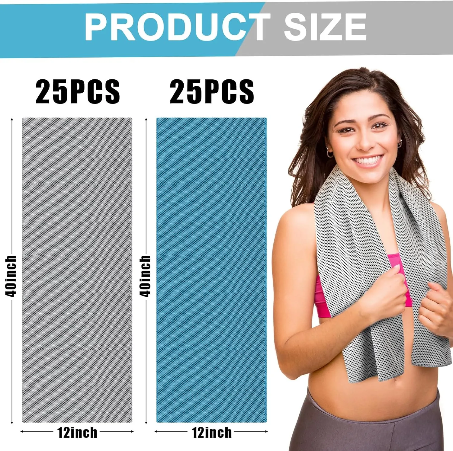 Shellwei 50 Pcs Cooling Towel 40 x 12 Inch Microfiber Workout Towels Breathable Chilly Towel Ice Cool Cold Towels Bulk Fast Drying Absorbent Sweat Rag for Neck Yoga Sports Golf Gym