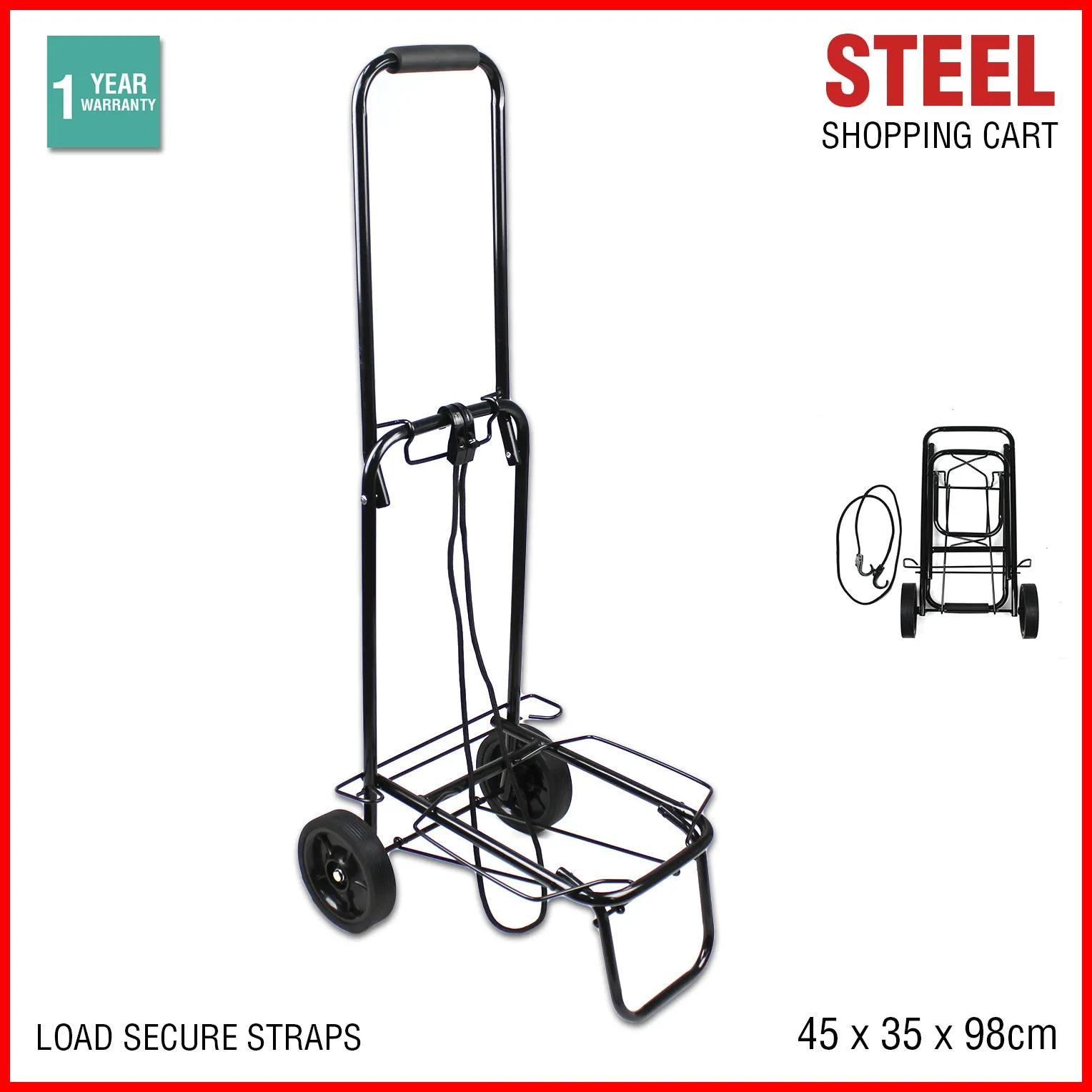 Shopping Cart Steel Trolley Carts Bag Foldable Luggage Wheels Folding Basket