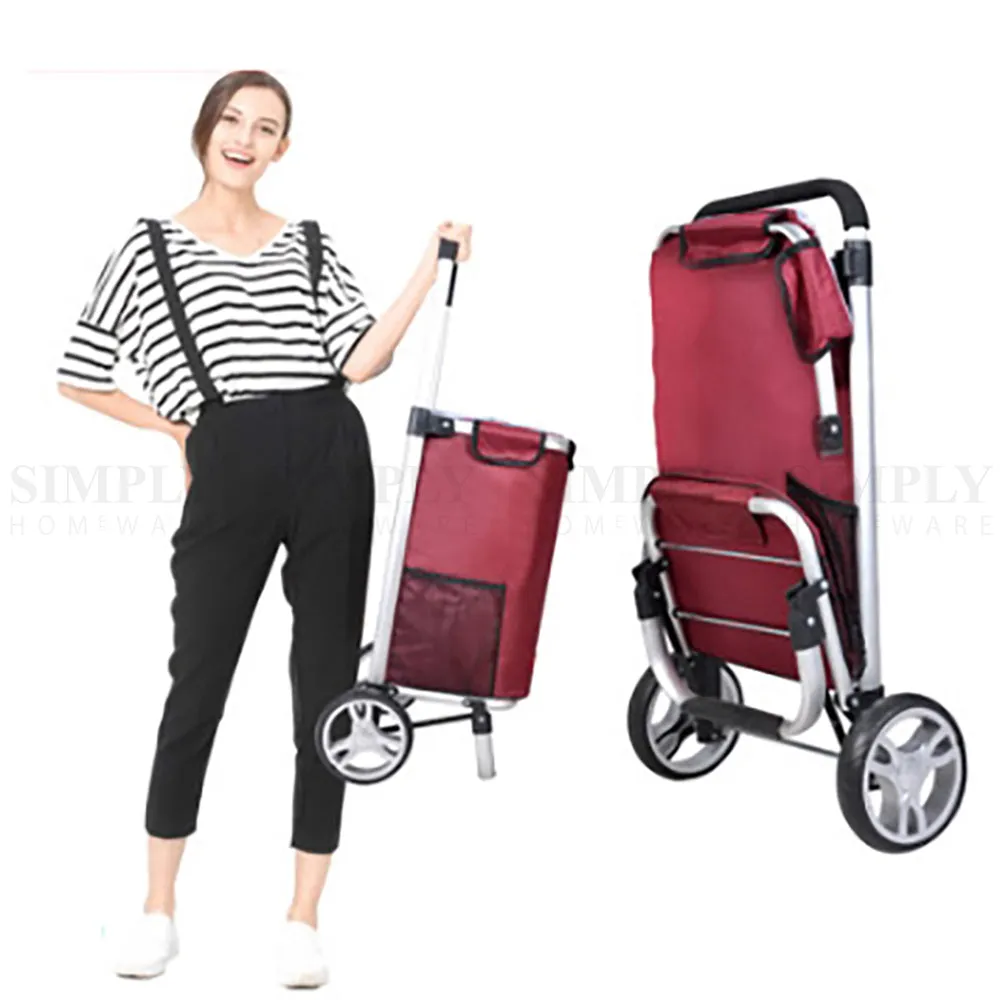 Shopping Cart Trolley Grocery Aluminium Foldable Luggage Wheels Basket Carts Bag