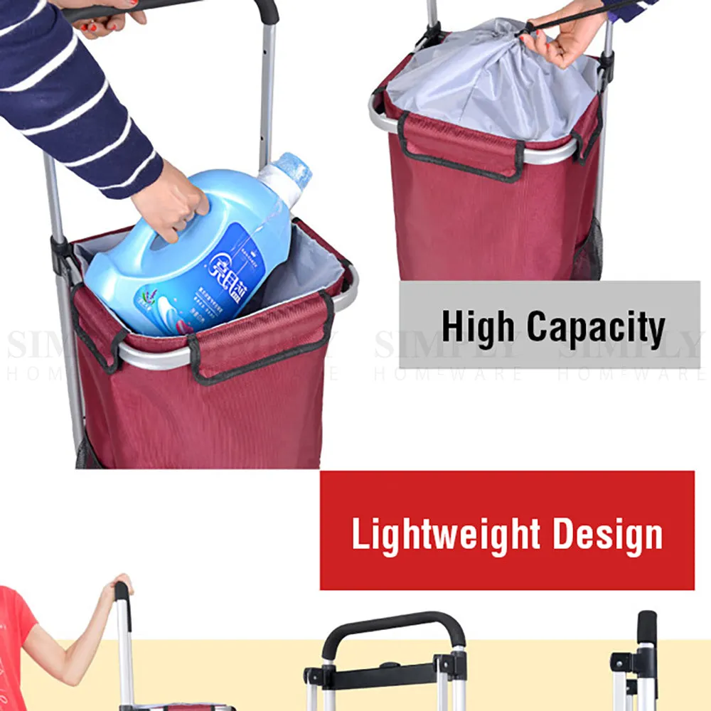 Shopping Cart Trolley Grocery Aluminium Foldable Luggage Wheels Basket Carts Bag