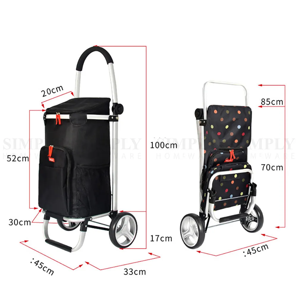 Shopping Cart Trolley Grocery Aluminium Foldable Luggage Wheels Basket Carts Bag