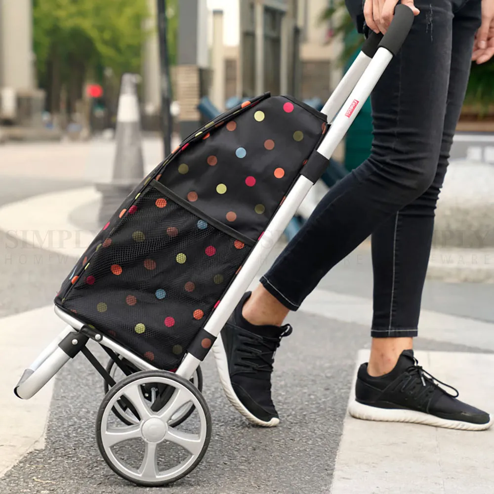 Shopping Cart Trolley Grocery Aluminium Foldable Luggage Wheels Basket Carts Bag