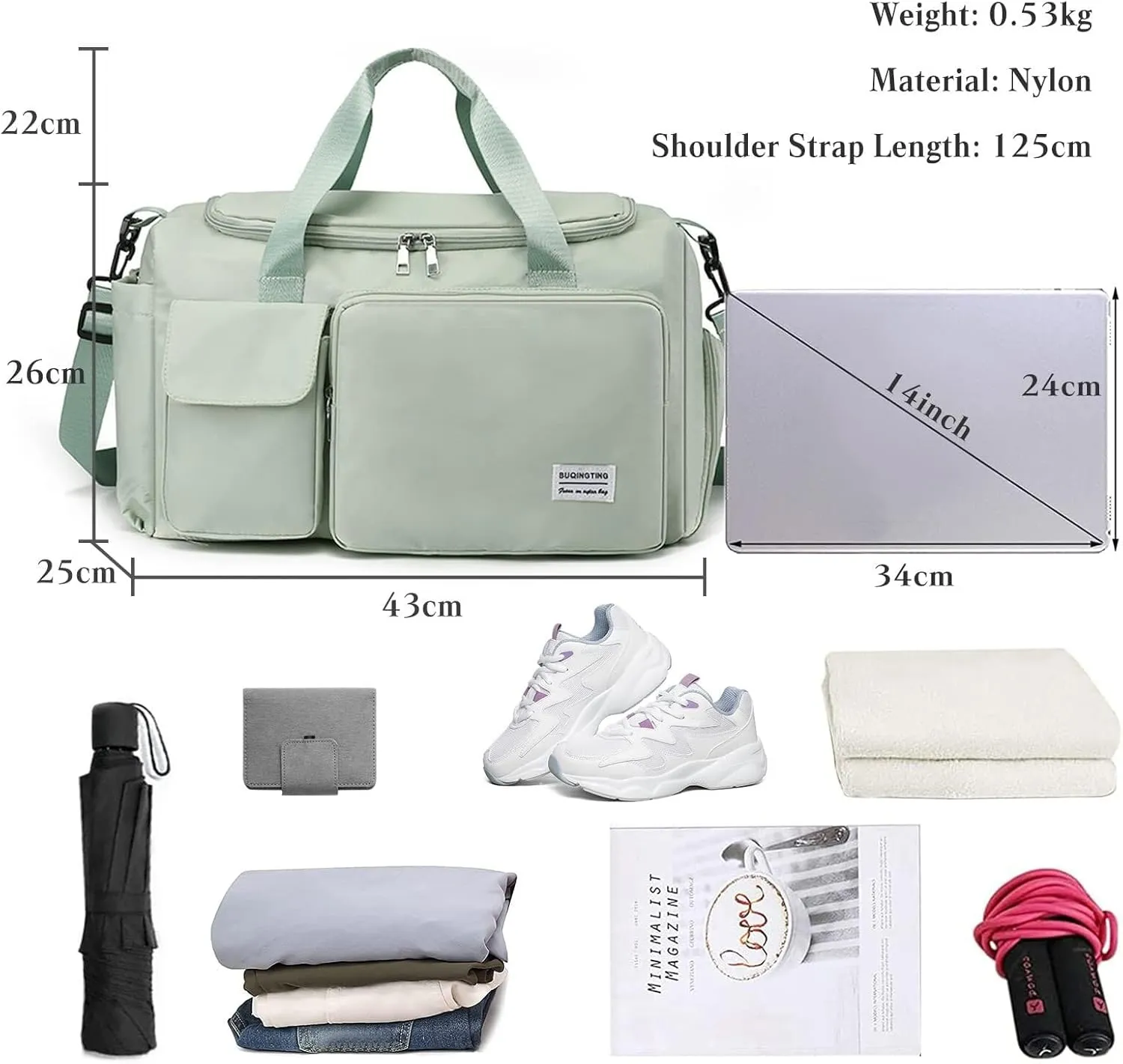 Shoulder Bag Women Men Foldable Weekender Overnight Carry-on Bags with Shoes Compartment Lightweight Sports Gym Tote