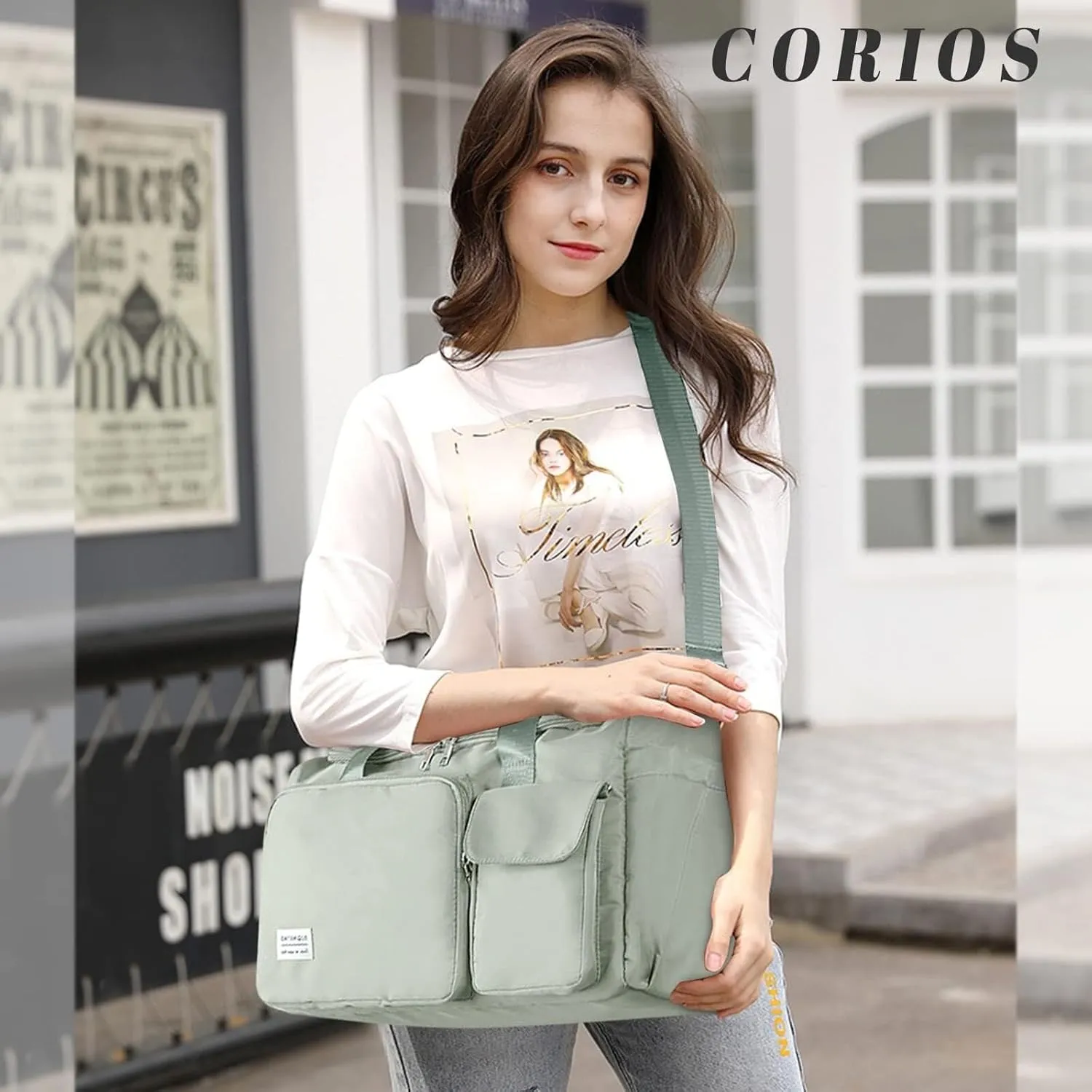 Shoulder Bag Women Men Foldable Weekender Overnight Carry-on Bags with Shoes Compartment Lightweight Sports Gym Tote