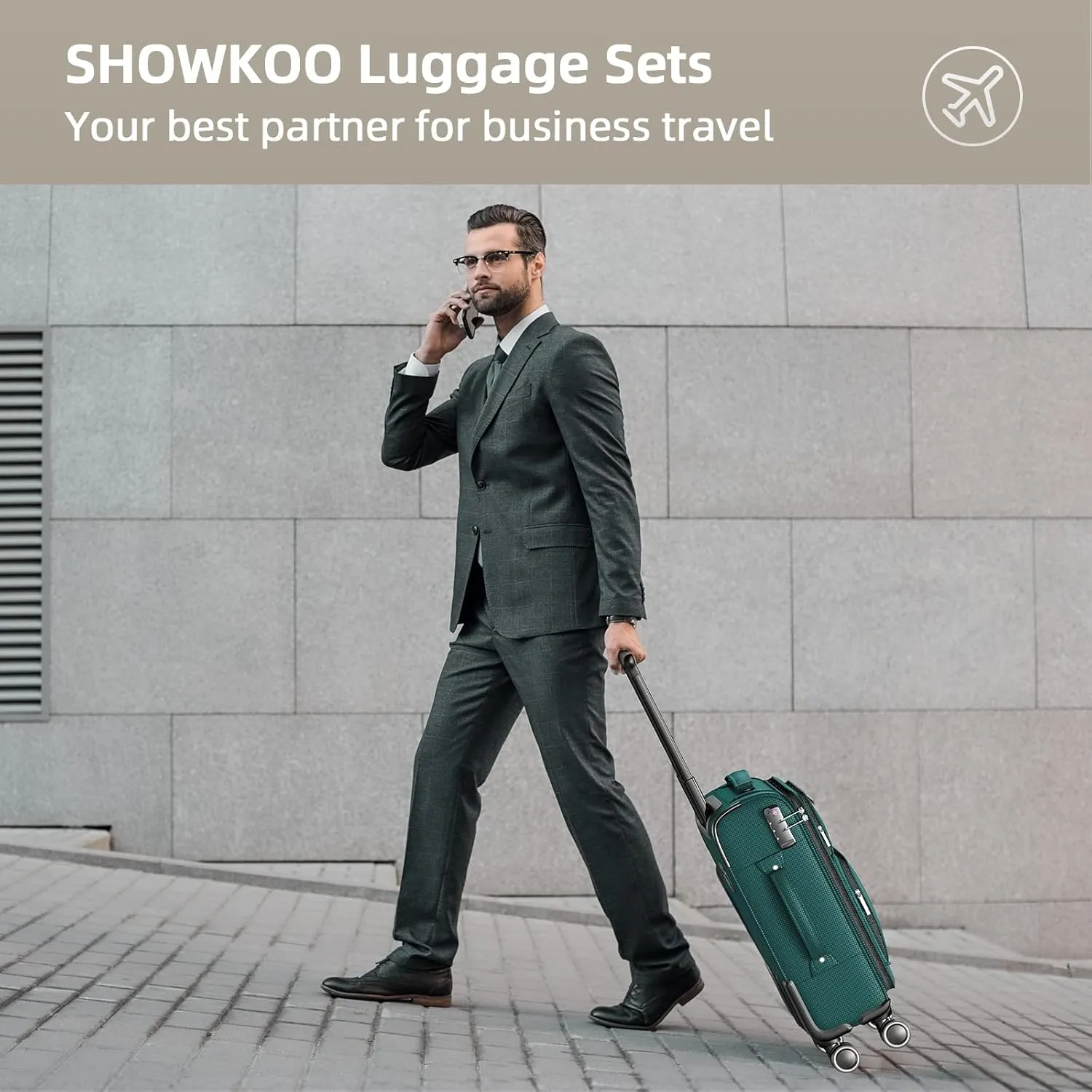 SHOWKOO Luggage Sets 3 Piece Softside Expandable Lightweight Durable Suitcase Sets Double Spinner Wheels TSA Lock Dark Green (20in/24in/28in)