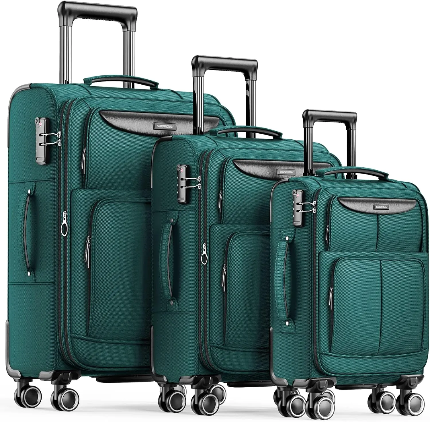 SHOWKOO Luggage Sets 3 Piece Softside Expandable Lightweight Durable Suitcase Sets Double Spinner Wheels TSA Lock Dark Green (20in/24in/28in)