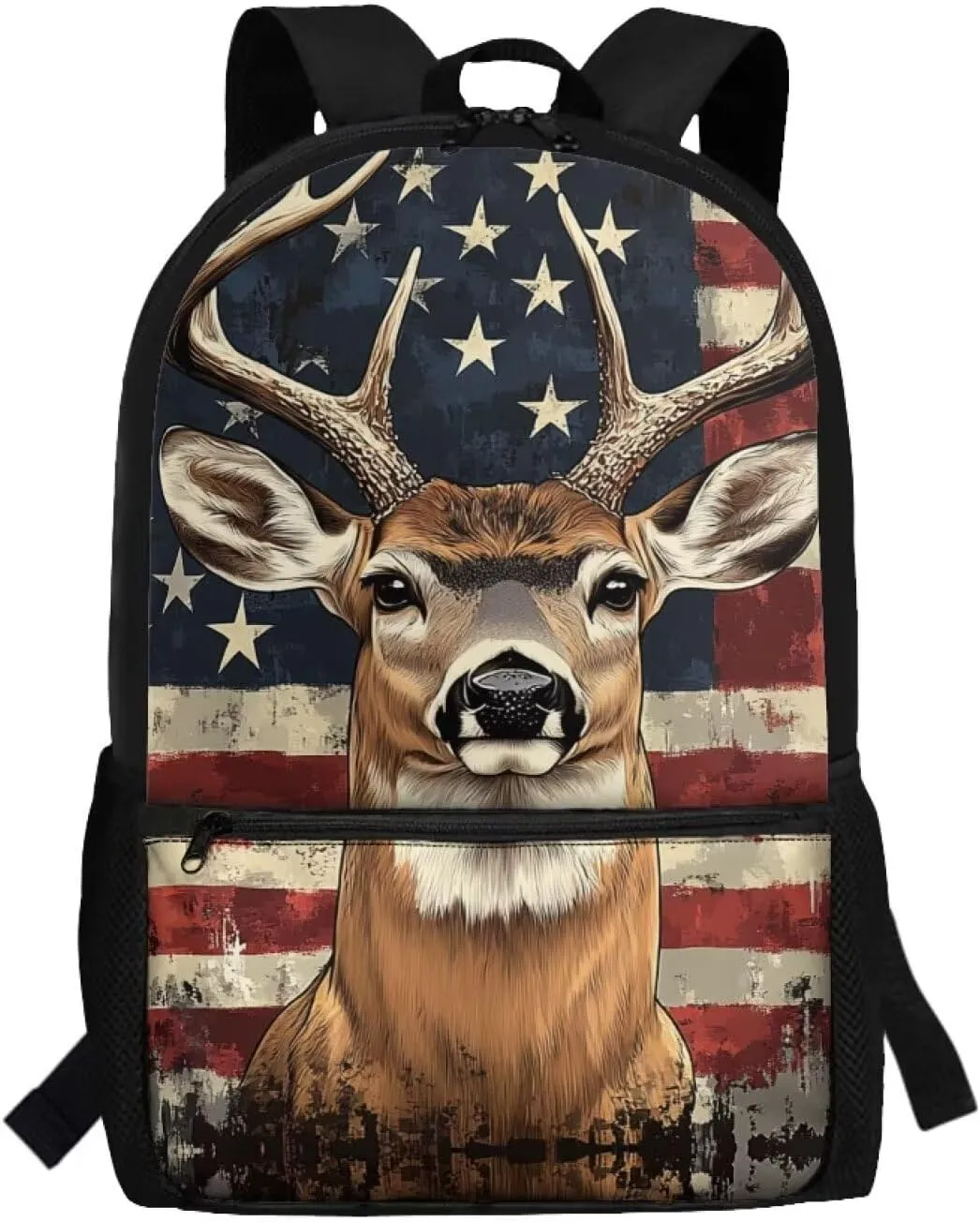 Showudesigns Deer Backpack for Boys 8-10 10-12 School Bags Elementary Middle School Bookbag American Flag Back Pack Purse Kids Girls Daycare Satchel Bag 17inch Children Daypack 4th Of July