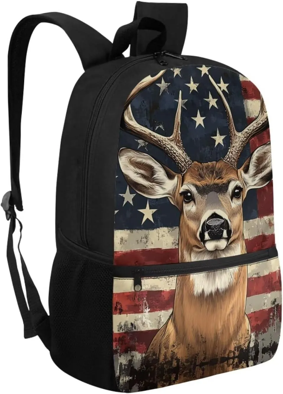 Showudesigns Deer Backpack for Boys 8-10 10-12 School Bags Elementary Middle School Bookbag American Flag Back Pack Purse Kids Girls Daycare Satchel Bag 17inch Children Daypack 4th Of July