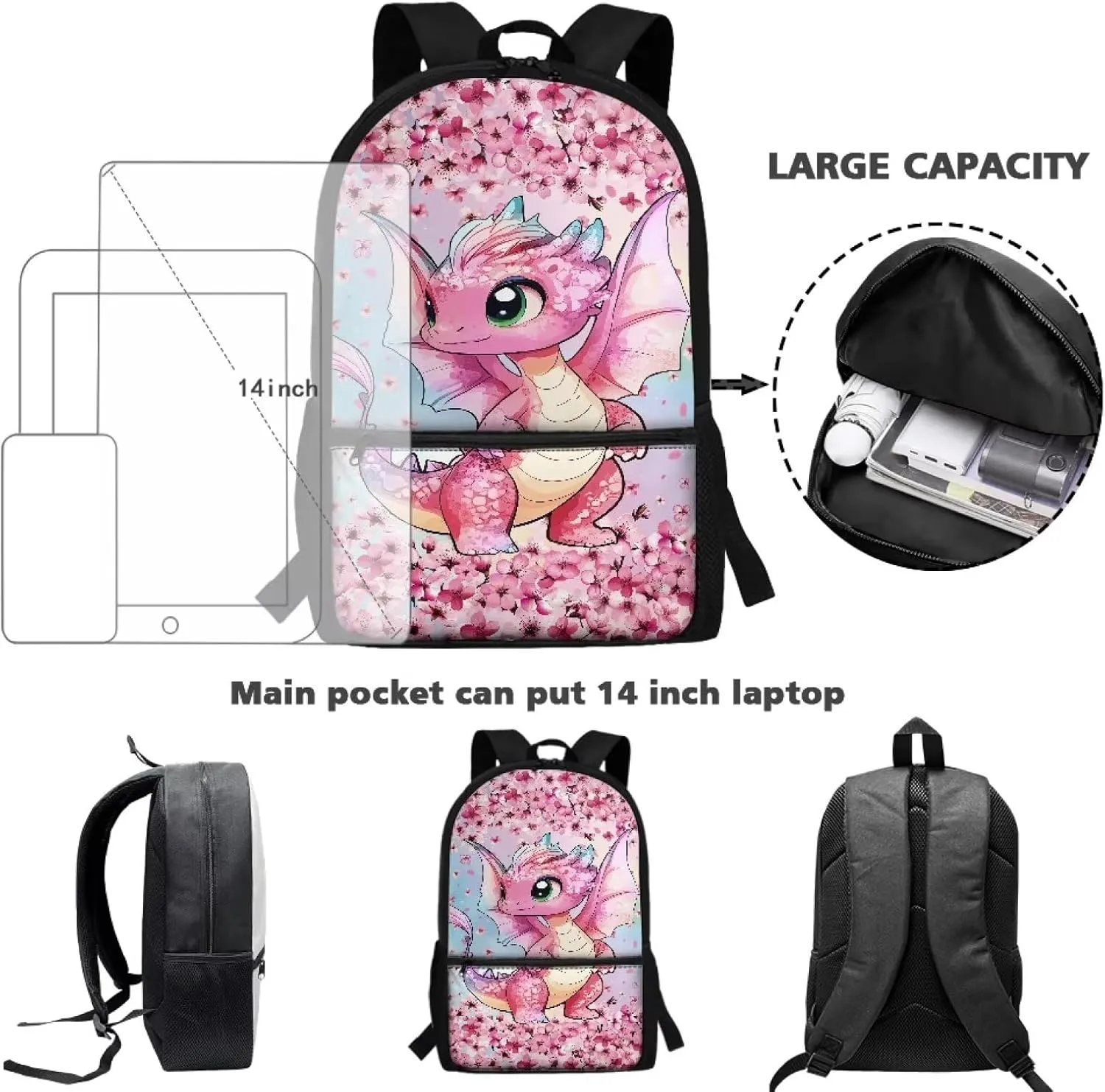 Showudesigns Dinosaur Backpack for Girls Boys 8-10 10-12 School Bag Elementary Middle School Bookbag Back Pack Purse Cherry Blossom Book Bags Rucksack Teens Bagpack Daypack Pink