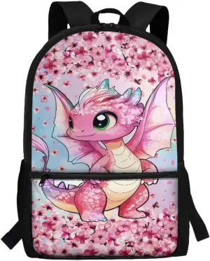Showudesigns Dinosaur Backpack for Girls Boys 8-10 10-12 School Bag Elementary Middle School Bookbag Back Pack Purse Cherry Blossom Book Bags Rucksack Teens Bagpack Daypack Pink