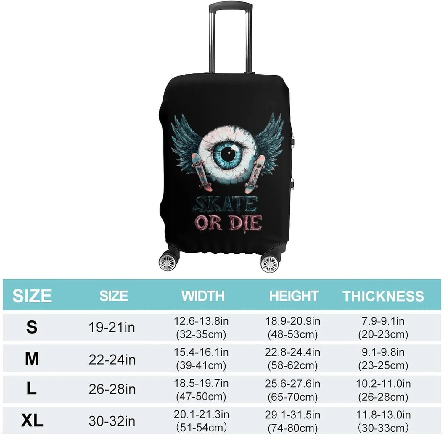 Skate Or Die Eyeball Wings Luggage Cover for Suitcase Luggage Protector Travel Bag Covers for Luggages