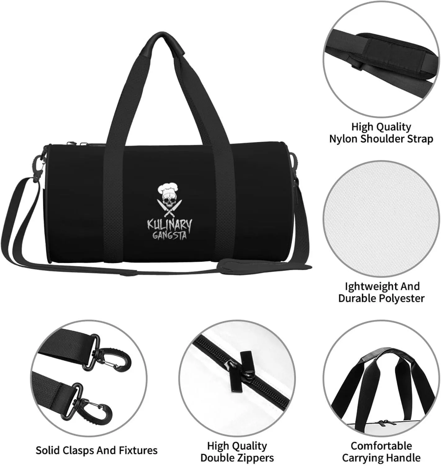 Skull Chef Cooking Skull Travel Luggage Duffel Bag Sports Rolling Foldable Duffel Bag, Black
