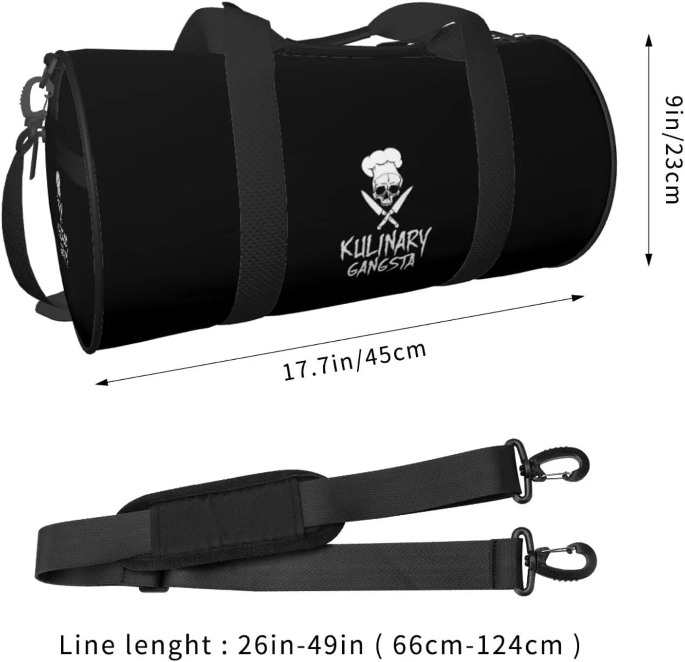 Skull Chef Cooking Skull Travel Luggage Duffel Bag Sports Rolling Foldable Duffel Bag, Black