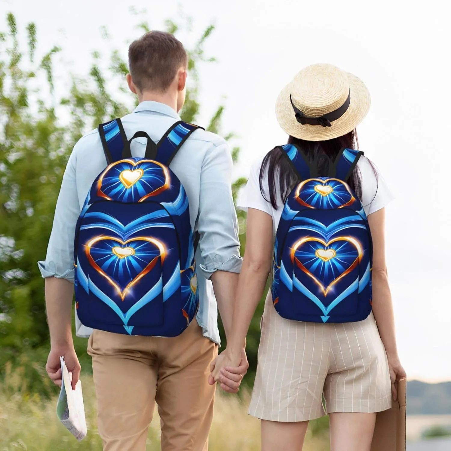 Sky Blue Heart Canvas Casual Lightweight Duffel Bag, Fashion Duffel Bag, Casual Daypack, Unisex Travel Backpack