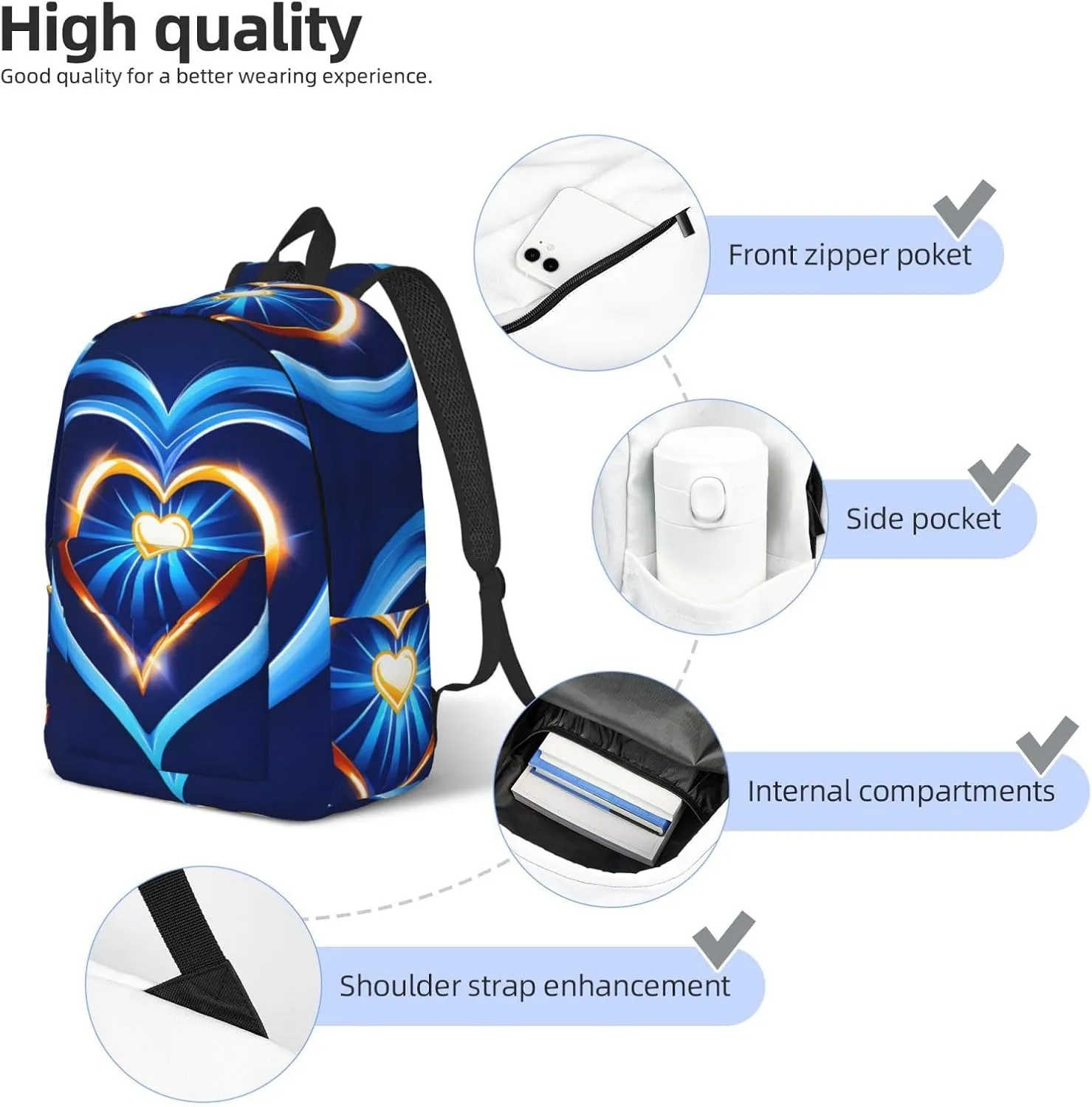 Sky Blue Heart Canvas Casual Lightweight Duffel Bag, Fashion Duffel Bag, Casual Daypack, Unisex Travel Backpack