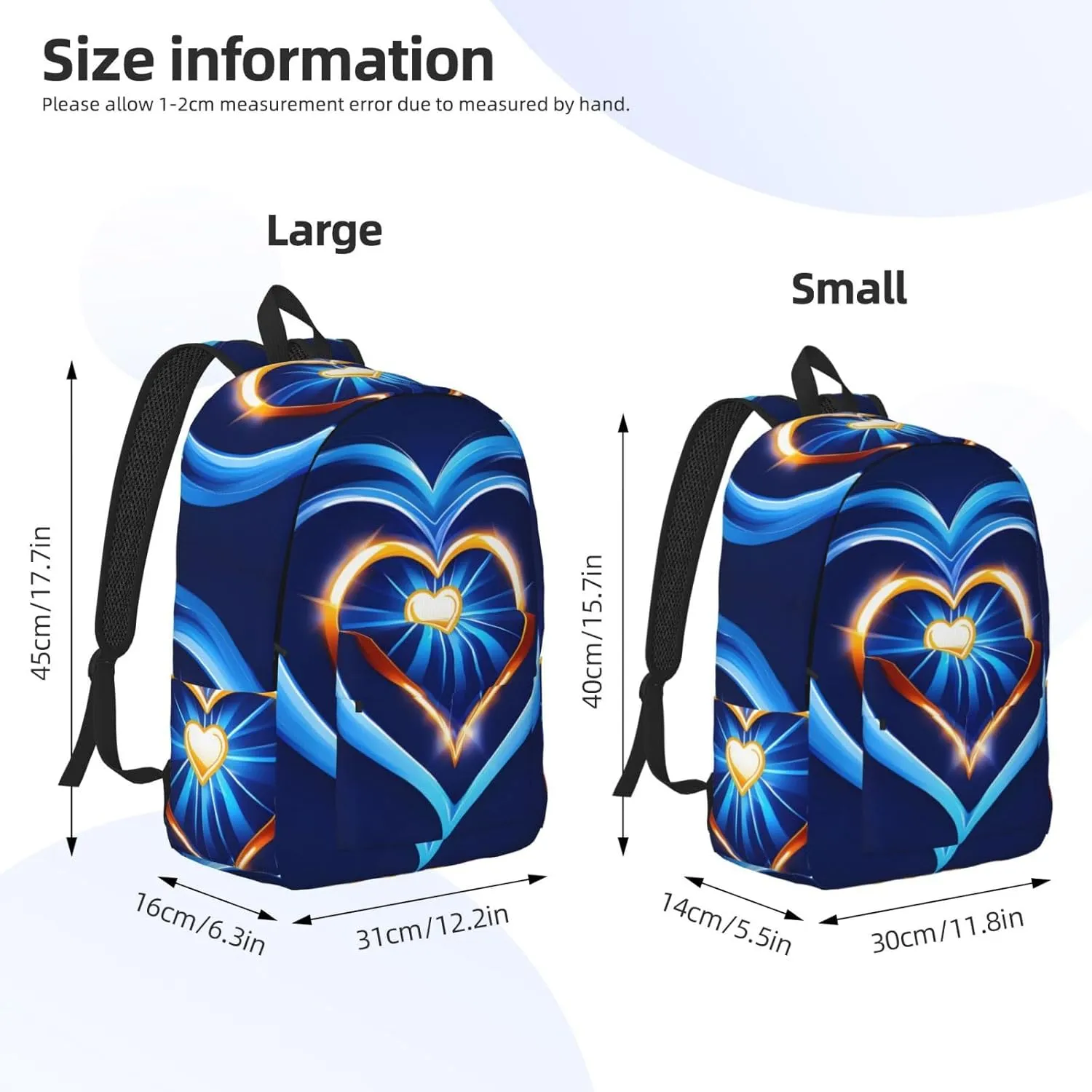 Sky Blue Heart Canvas Casual Lightweight Duffel Bag, Fashion Duffel Bag, Casual Daypack, Unisex Travel Backpack