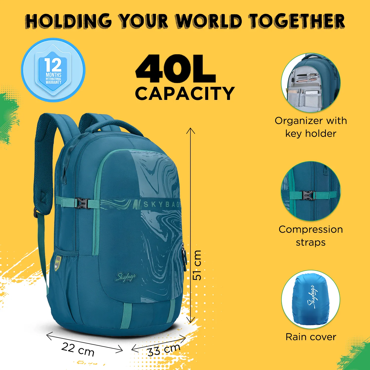 Skybags VESPER 40L LAPTOP BACKPACK 03 (E) TEAL