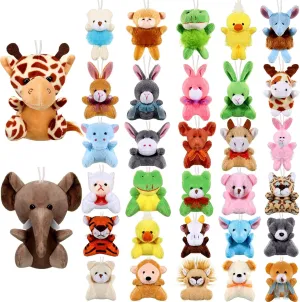 Skylety 32 Pcs Mini Animal Plush Toy Assortment Cute Small Safari Stuffed Toys Small Animals Keychain Decoration for Kids Back to School Gift Carnival Prize Student Award Party Favor(Jungle Animals)
